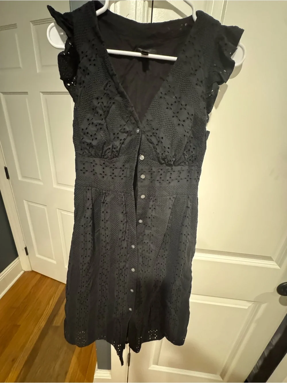 Black Eyelet Button-Front Women's Dress
